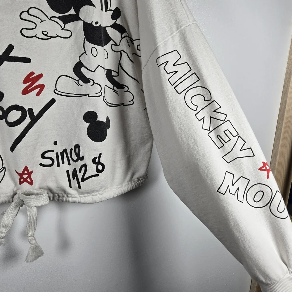 Disney Mickey Mouse Black & White Cropped Sweatshirt Size XL Oh Boy Aw Shucks